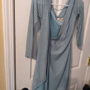 Luxxel Gray Ribbed Long Sleeve Cowl Neck Dress